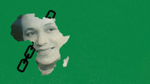 Eva Moorhead Kadalie with an outline of Africa and a link chain on a green background